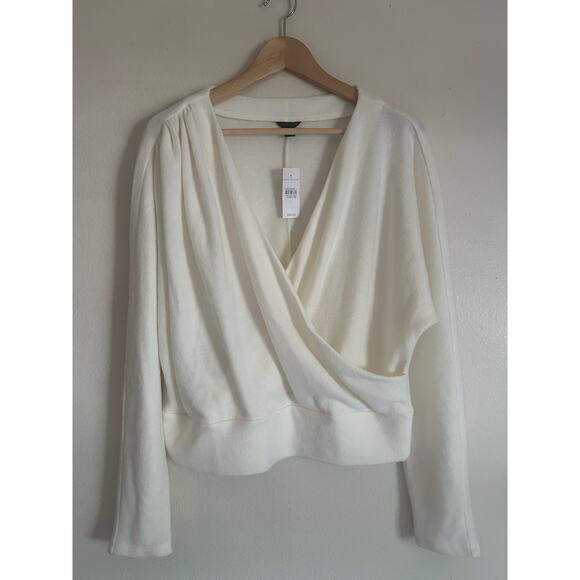 NWT Ann Taylor Cream Colored Criss Cross- Wrap Top Woman's Size Large - Picture 1 of 8